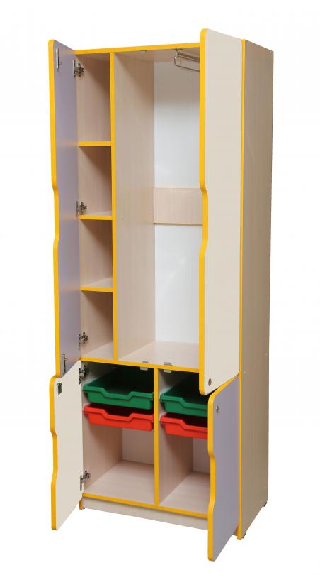 Універсальна закрита стінка "Кмітливчик", з наявним замком для дверей, матеріал корпусу - ЛДСП, з лотками та висув. штангою для одягу, АЛМАНТ, 696х410х1885 мм.